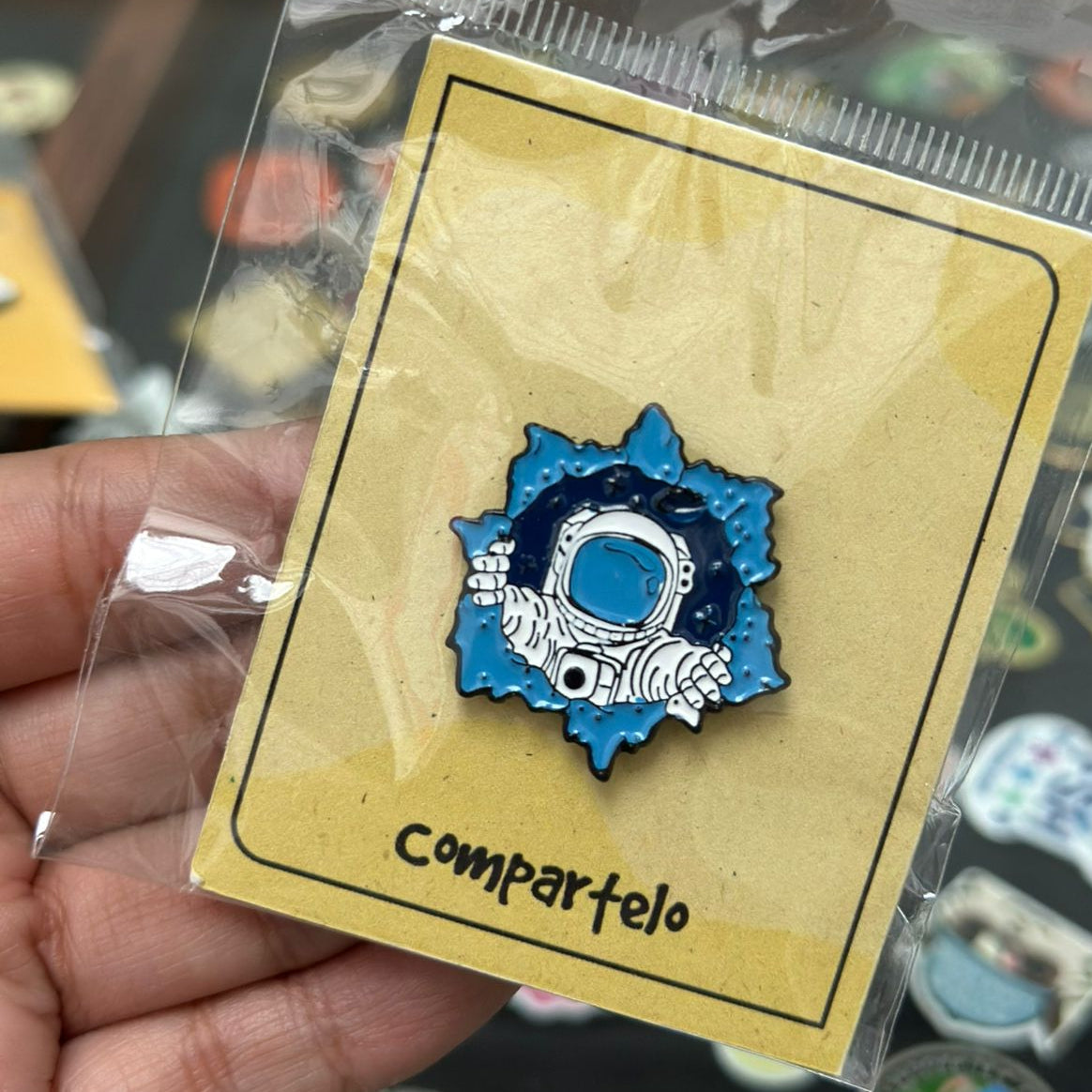 Pin astronauta en crater