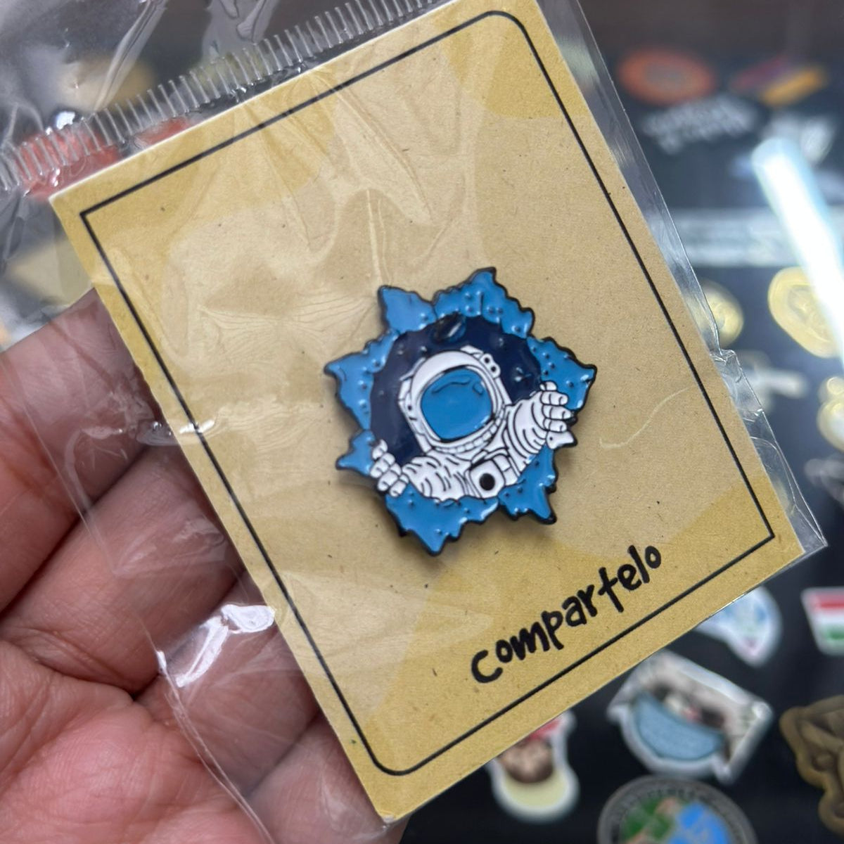 Pin astronauta en crater